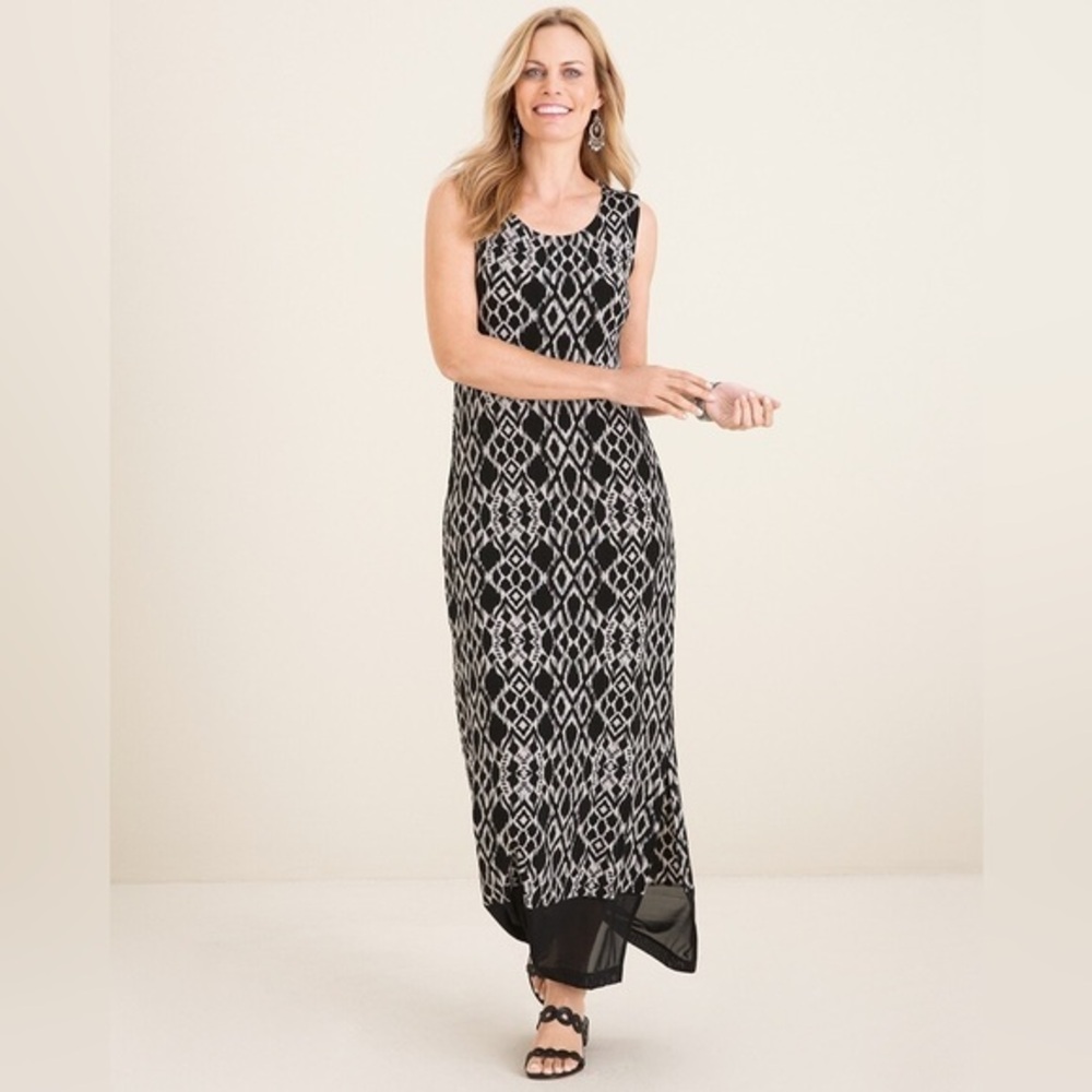Chicos Travelers Classic Aztec/Geometric Print Maxi Short Sleeve Dress 20/22